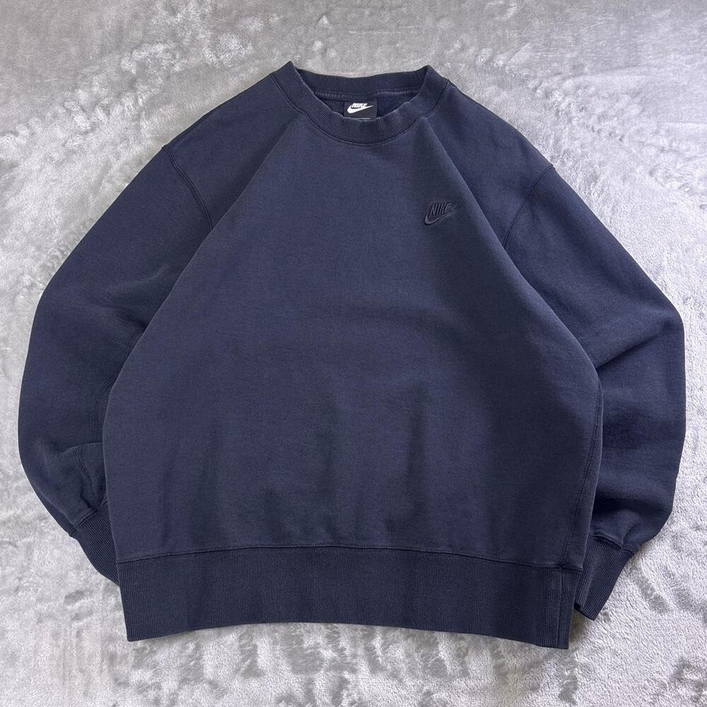 Nike Sportswear Club Fleece Sweatshirt Mens L Black Embroidered Logo Crewneck